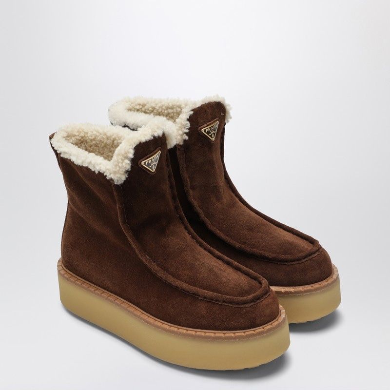 PRADA Suede and Shearling Ankle Boots for Women