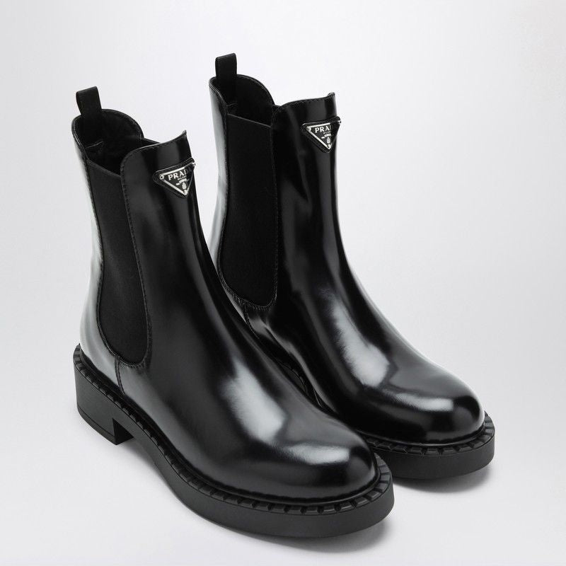 PRADA Polished Leather Chelsea Ankle Boots for Women
