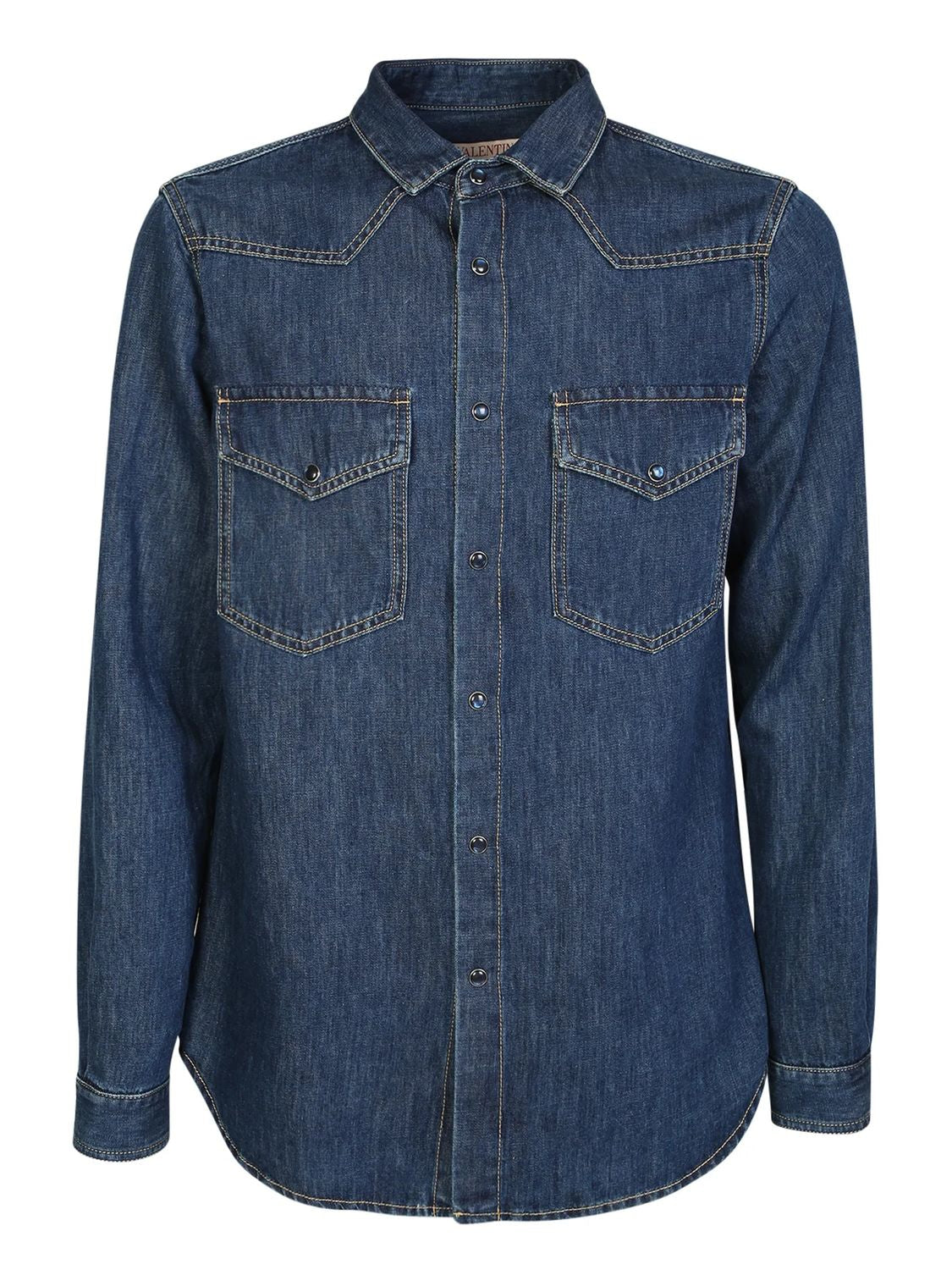 VALENTINO Denim Shirt with Buttoned Closure and Contrast Seams