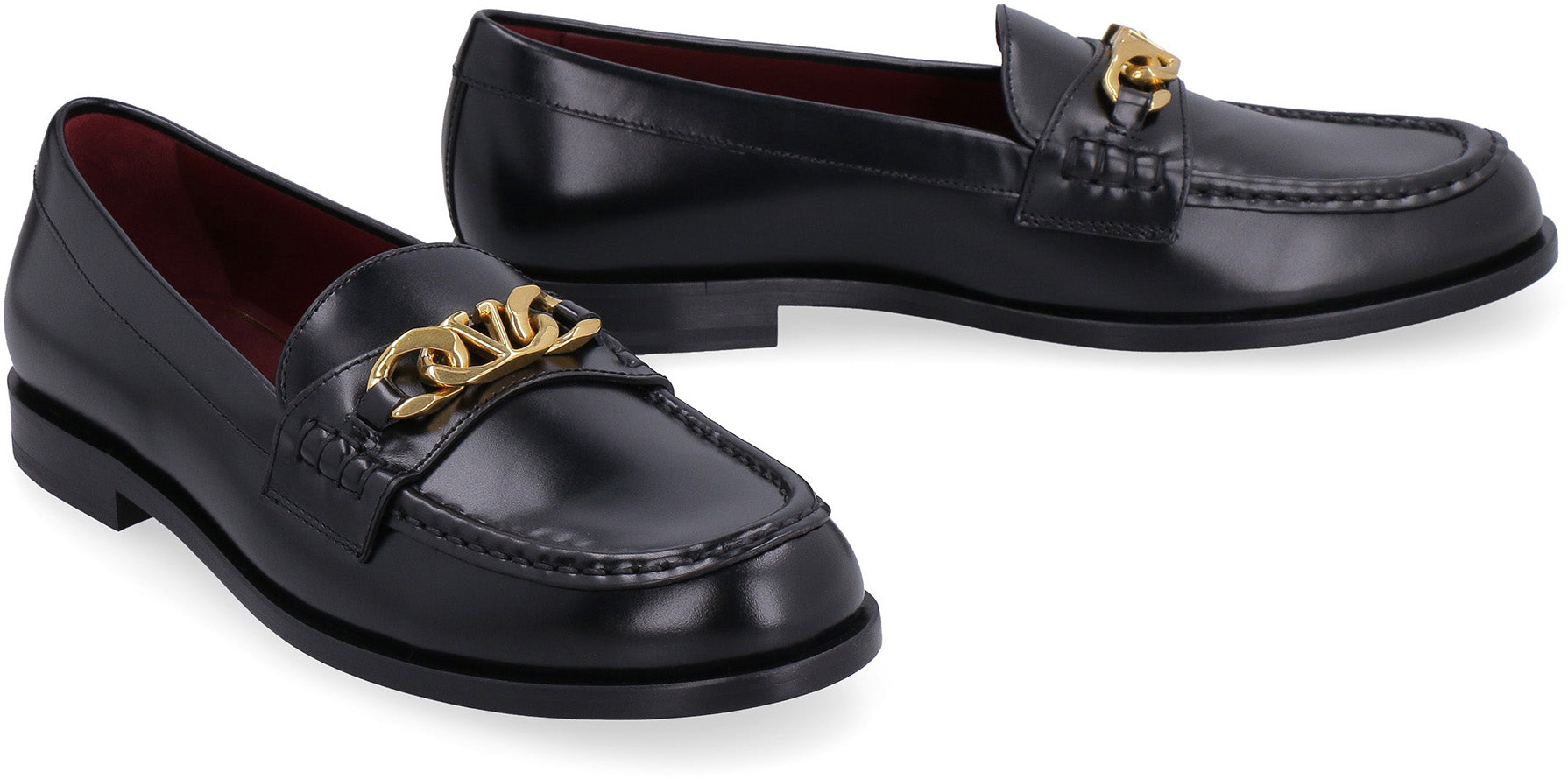 VALENTINO GARAVANI Leather Vlogo Chain Loafers for Women