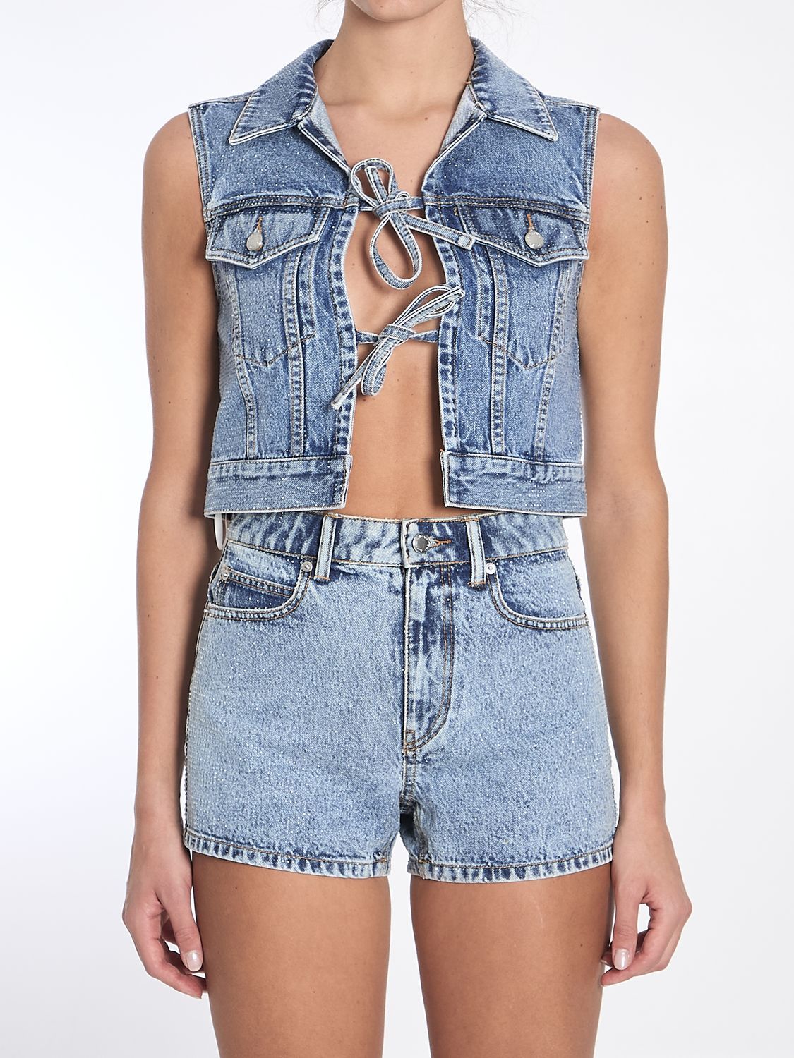 ALEXANDER WANG Cropped Vest with Bows and Crystals - Size M
