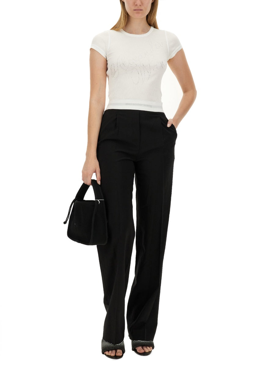 ALEXANDER WANG High Waisted Pleated Pant with Logo Elastic