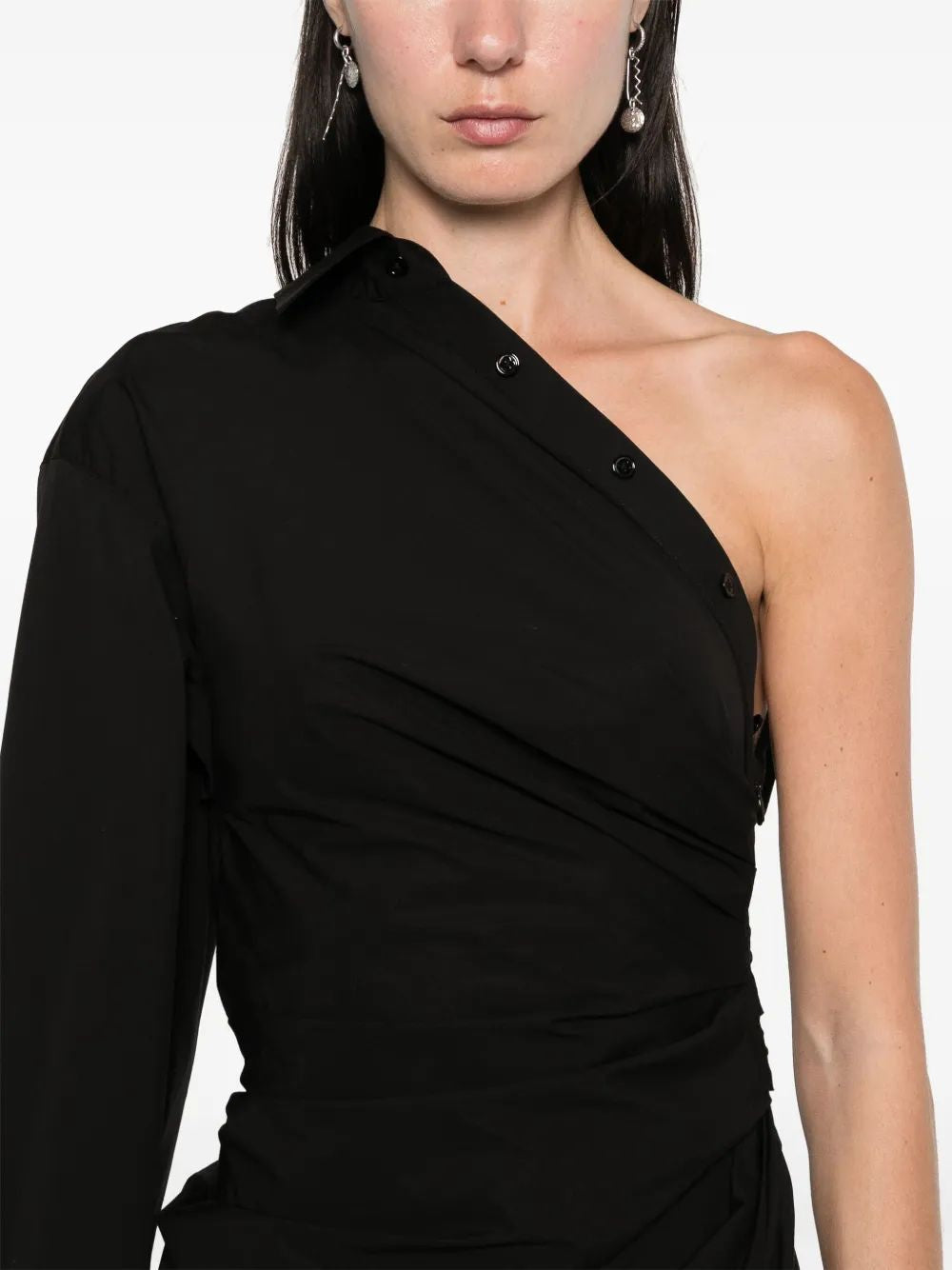 ALEXANDER WANG Asymmetrical Ruched Mini Shirt Dress with Pointed Hem