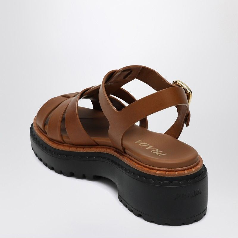 PRADA Leather Sandal with Logo - SS25 Collection