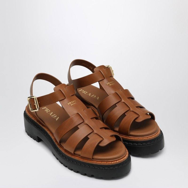 PRADA Leather Sandal with Logo - SS25 Collection