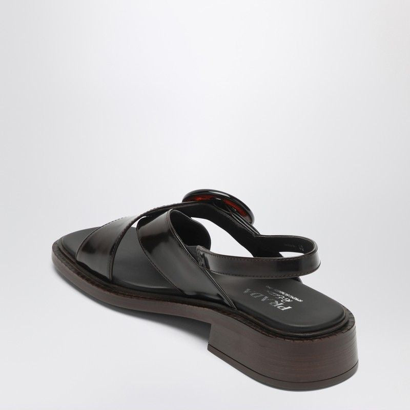 PRADA Brushed Leather Sandals with Tortoiseshell Buckle