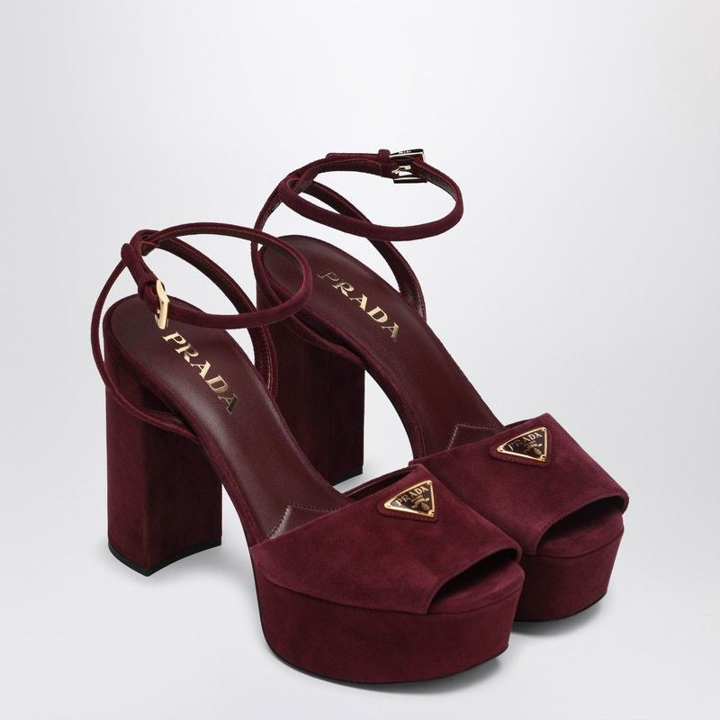 PRADA High Heel Suede Platform Sandals