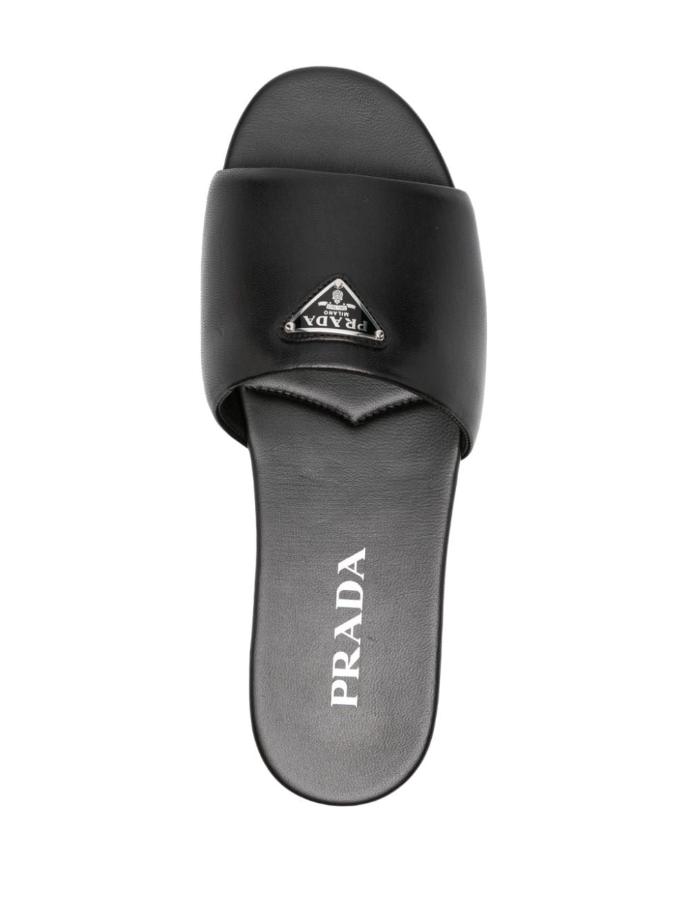 PRADA Leather Slide Sandals with 1 cm Heel