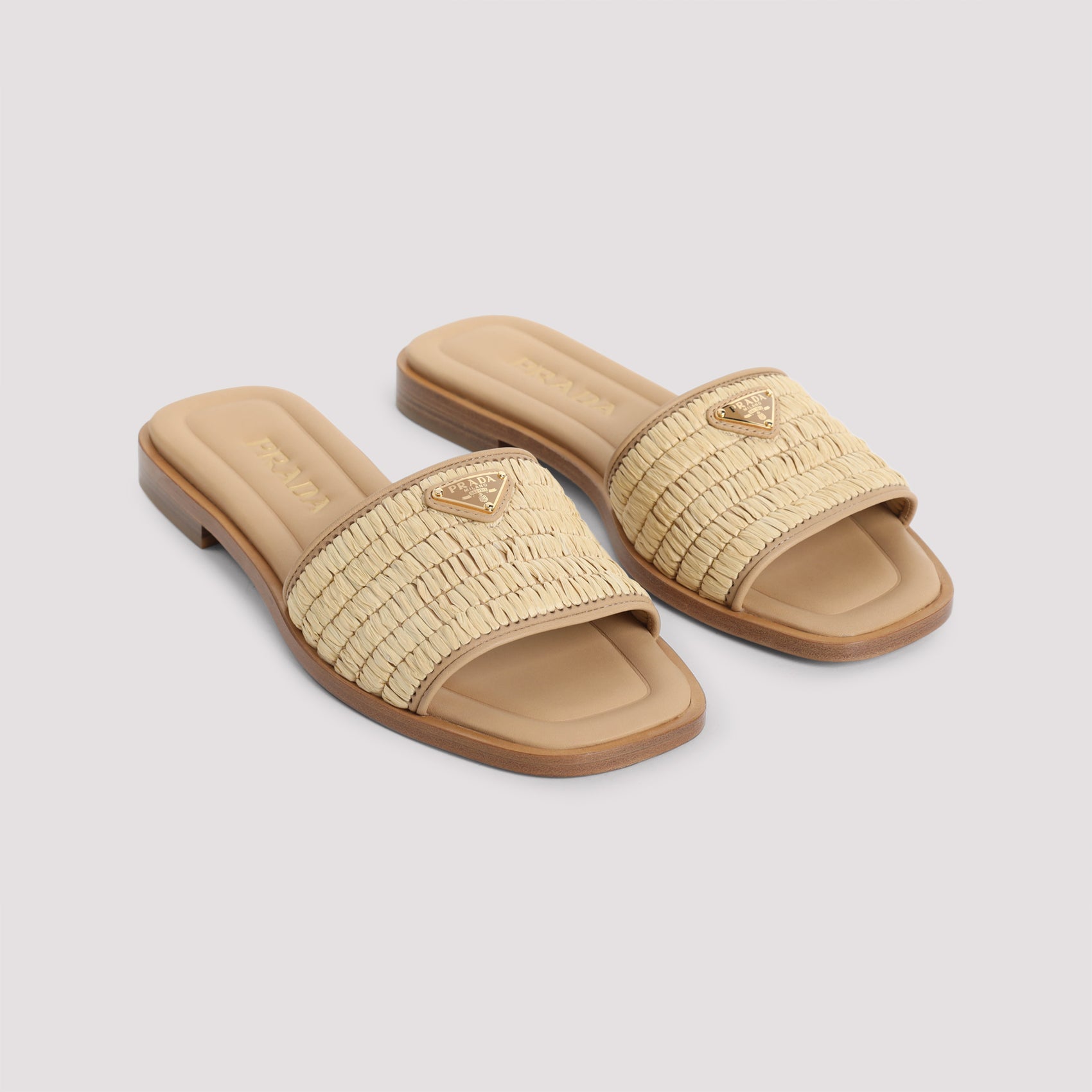 PRADA Stylish Raffia and Leather Slippers