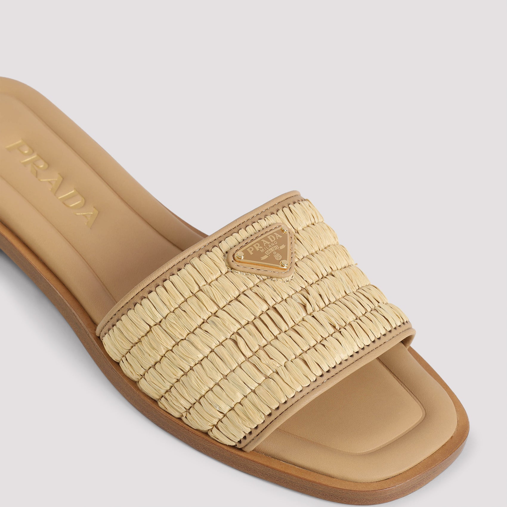PRADA Stylish Raffia and Leather Slippers