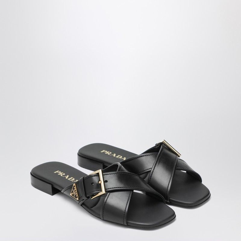PRADA Leather Slider Sandals with Buckle