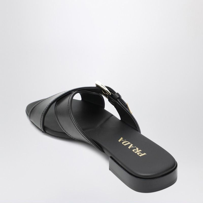 PRADA Leather Slider Sandals with Buckle