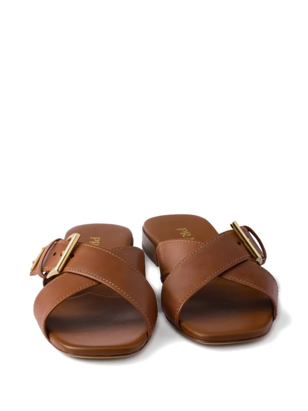 PRADA Leather Crisscross Slide Sandals with Buckle - 1 cm Heel
