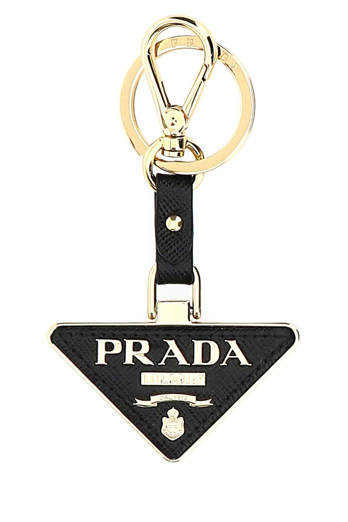 PRADA Two-Tone Metal and Leather Key Ring - 6 cm x 10.5 cm