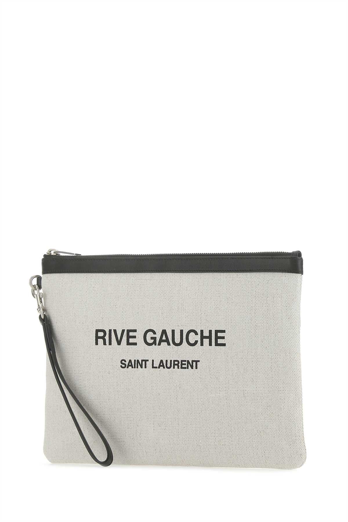 SAINT LAURENT Sand Canvas Rive Gauche Clutch - 30.5 cm x 21 cm