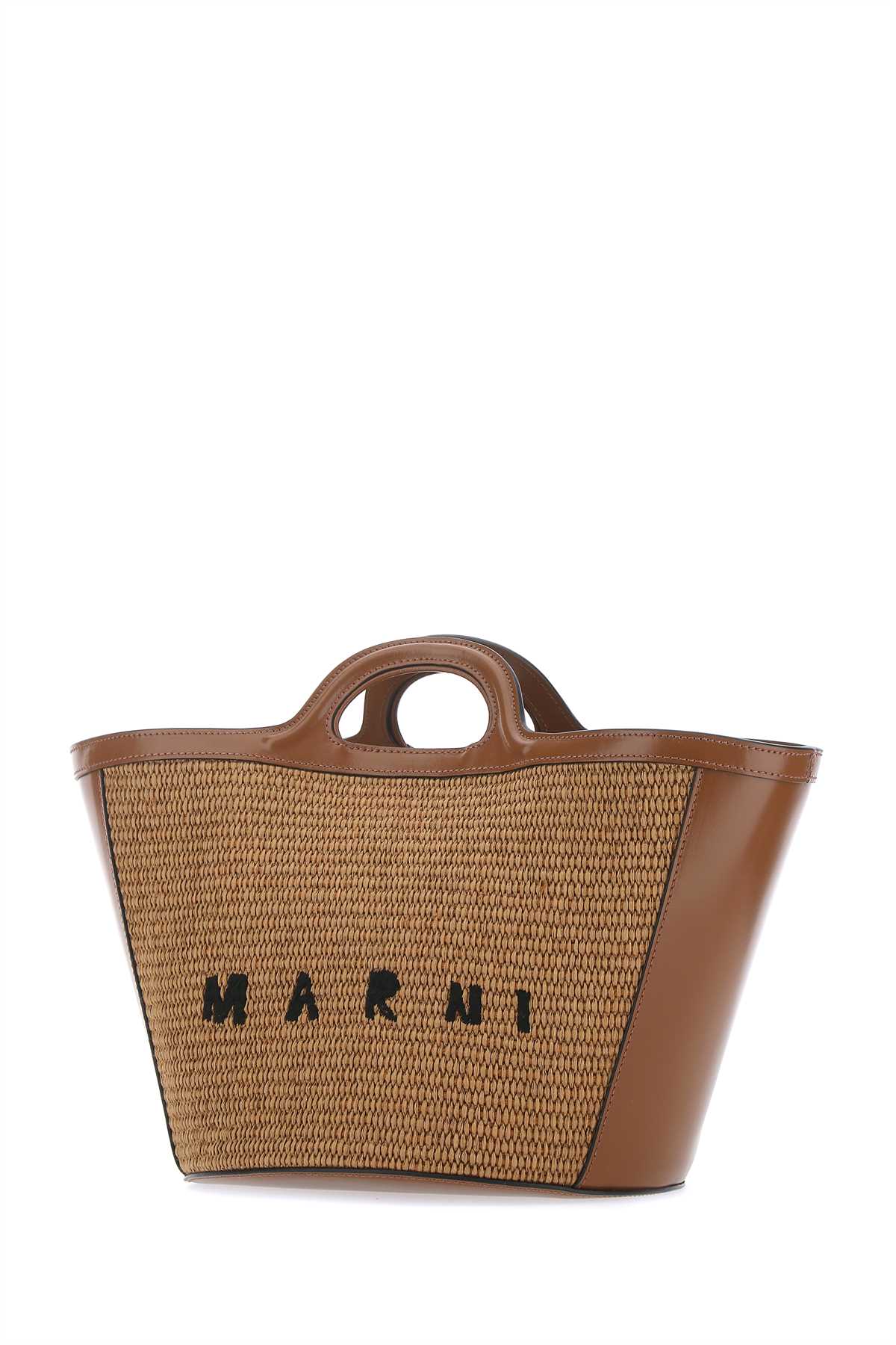 MARNI Mini Two-tone Leather and Raffia Tropical Summer Handbag