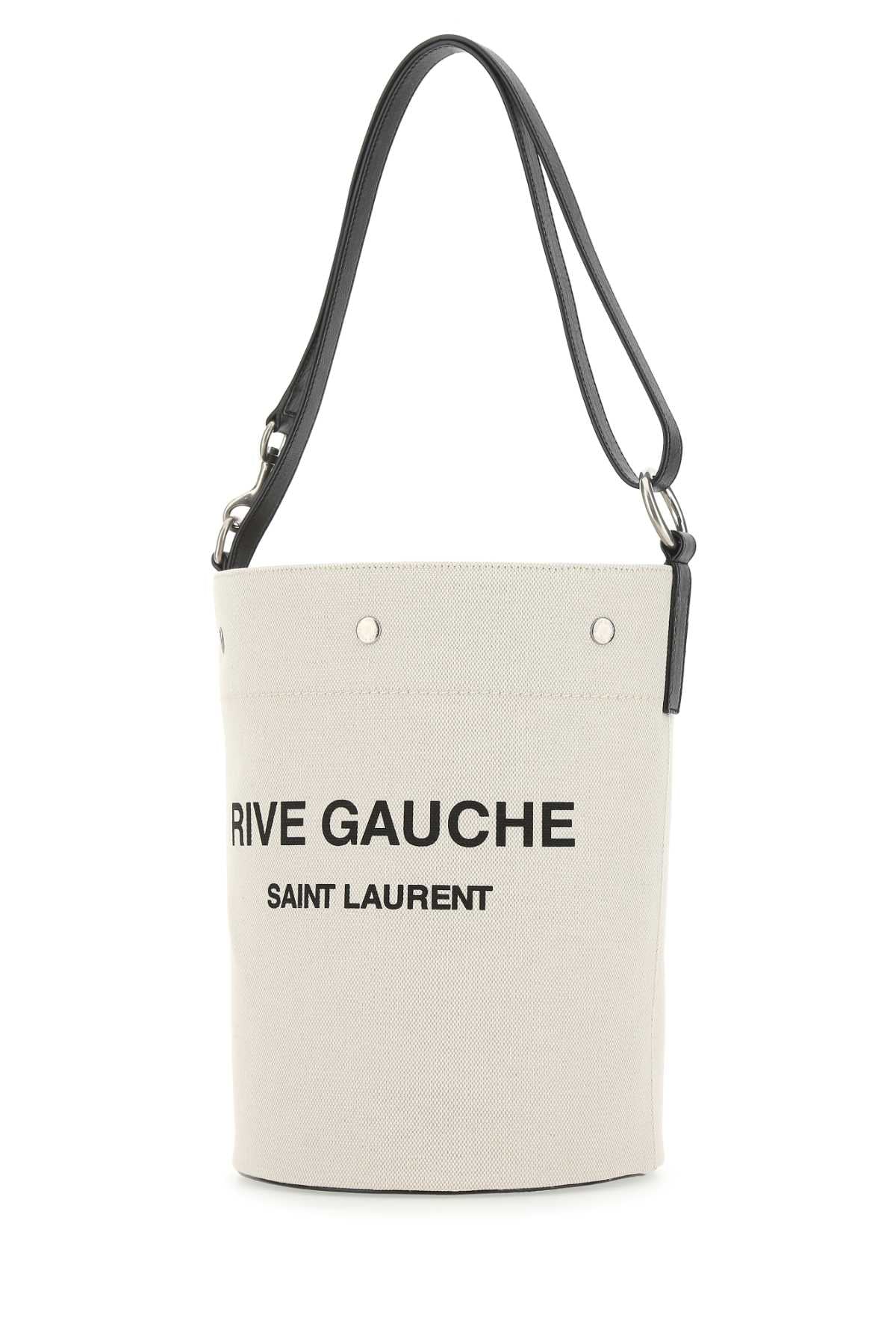 SAINT LAURENT Two-tone Canvas and Leather Medium Bucket Handbag