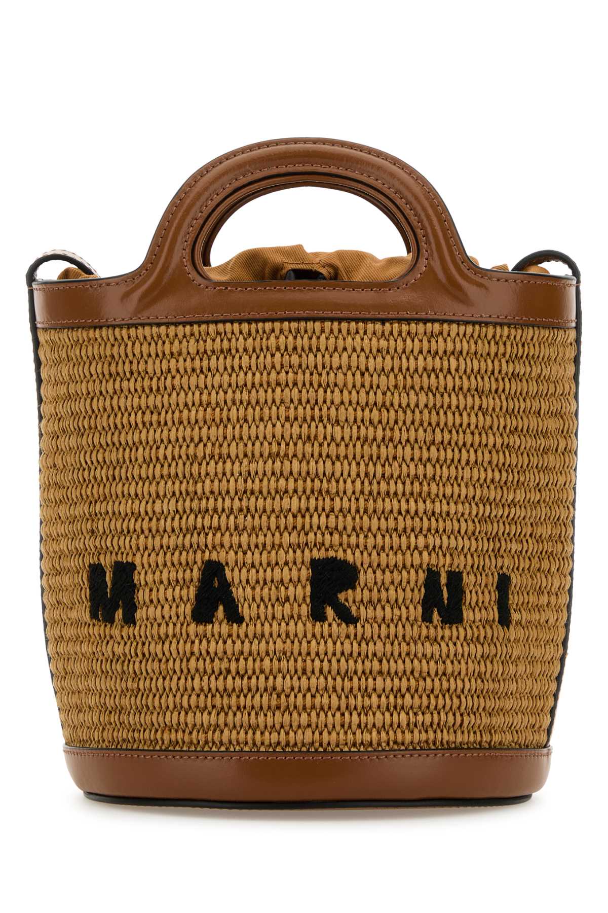 MARNI Two-tone Leather and Raffia Tropicalia Mini Bucket Handbag
