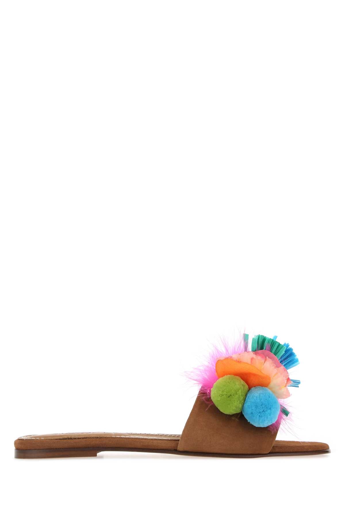 ALAMEDA TURQUESA Embellished Suede Tutti Frutti Slippers