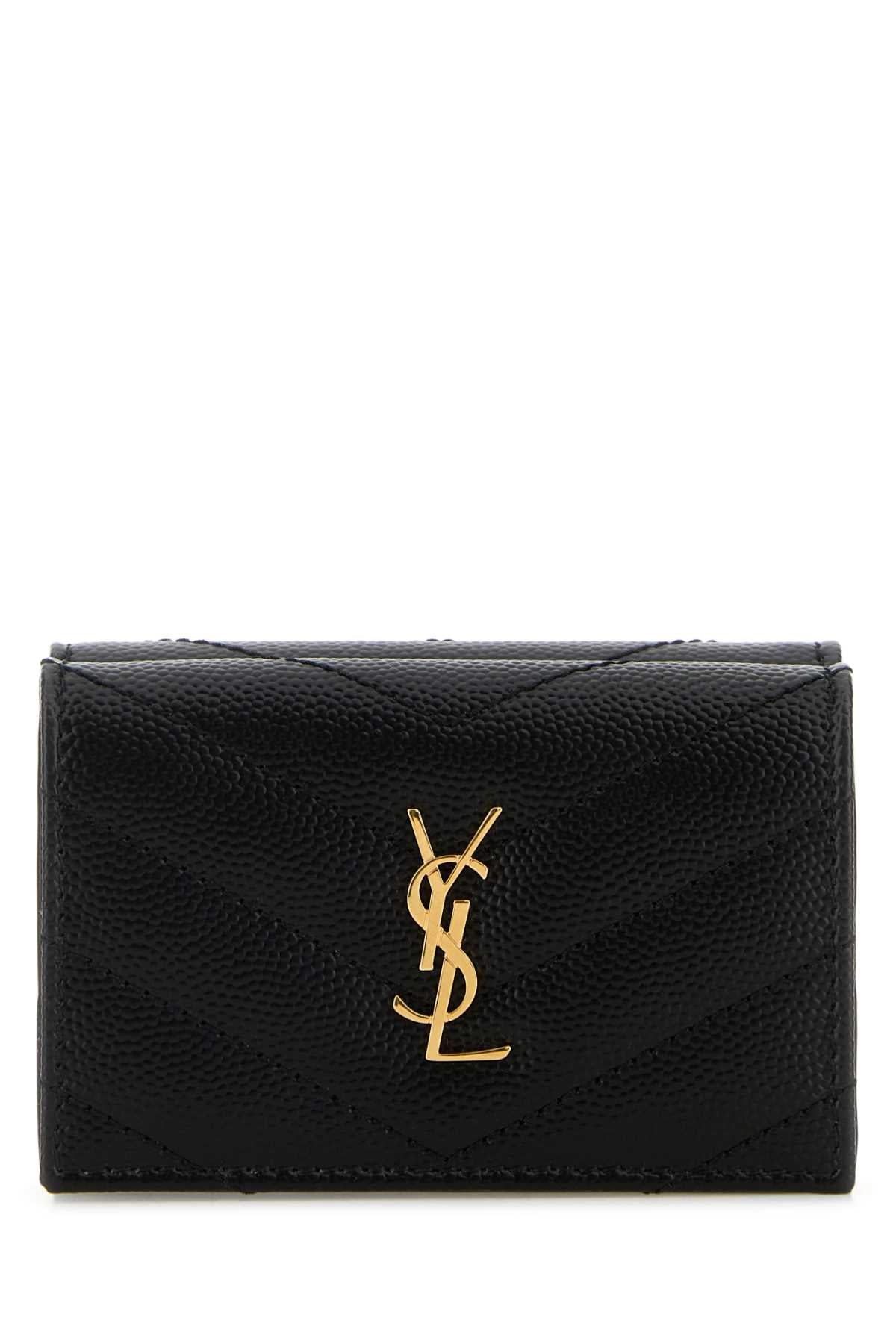 SAINT LAURENT Mini Leather Wallet with Golden Metal Finishing