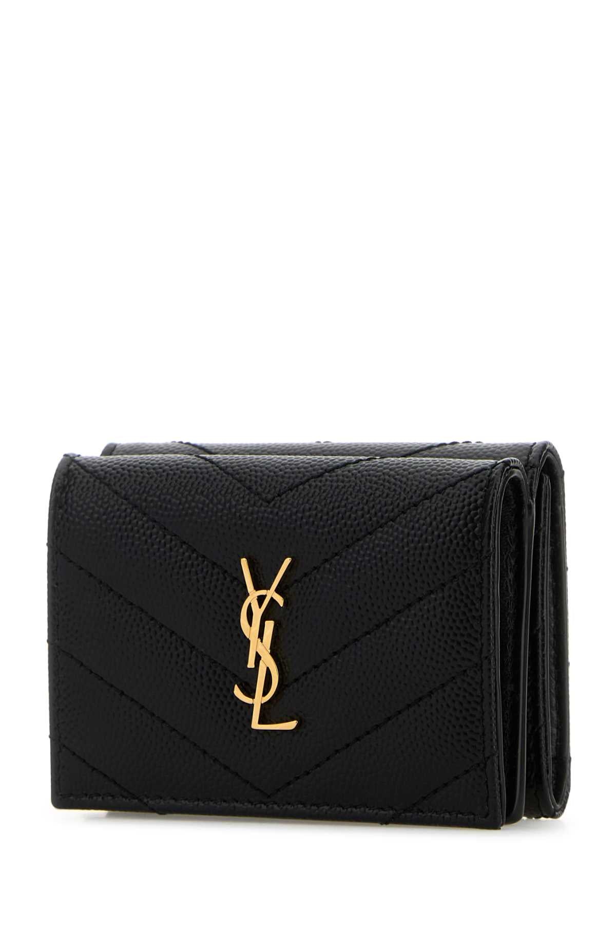 SAINT LAURENT Mini Leather Wallet with Golden Metal Finishing