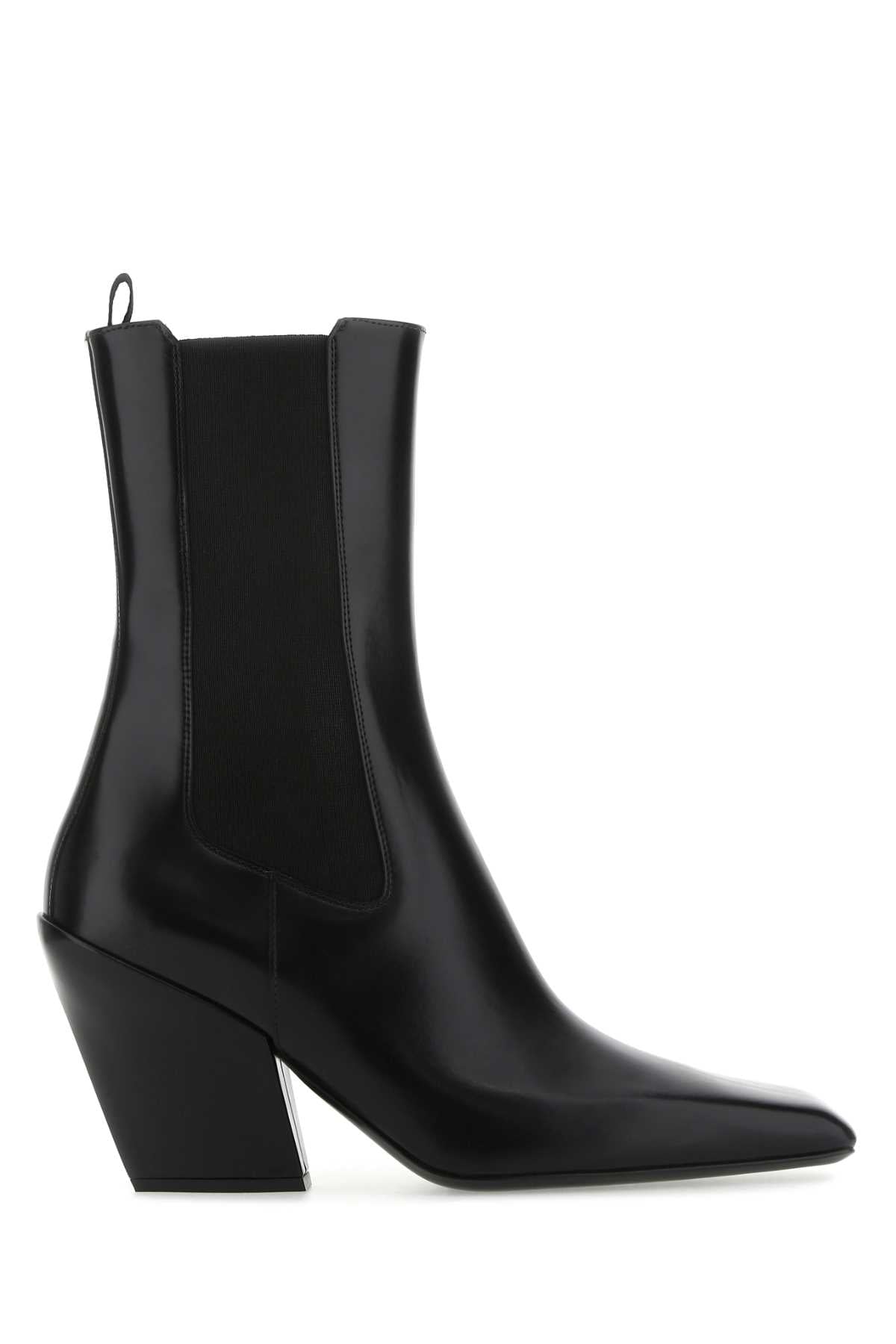 PRADA Elegant Leather Ankle Boots with 10 cm Heel