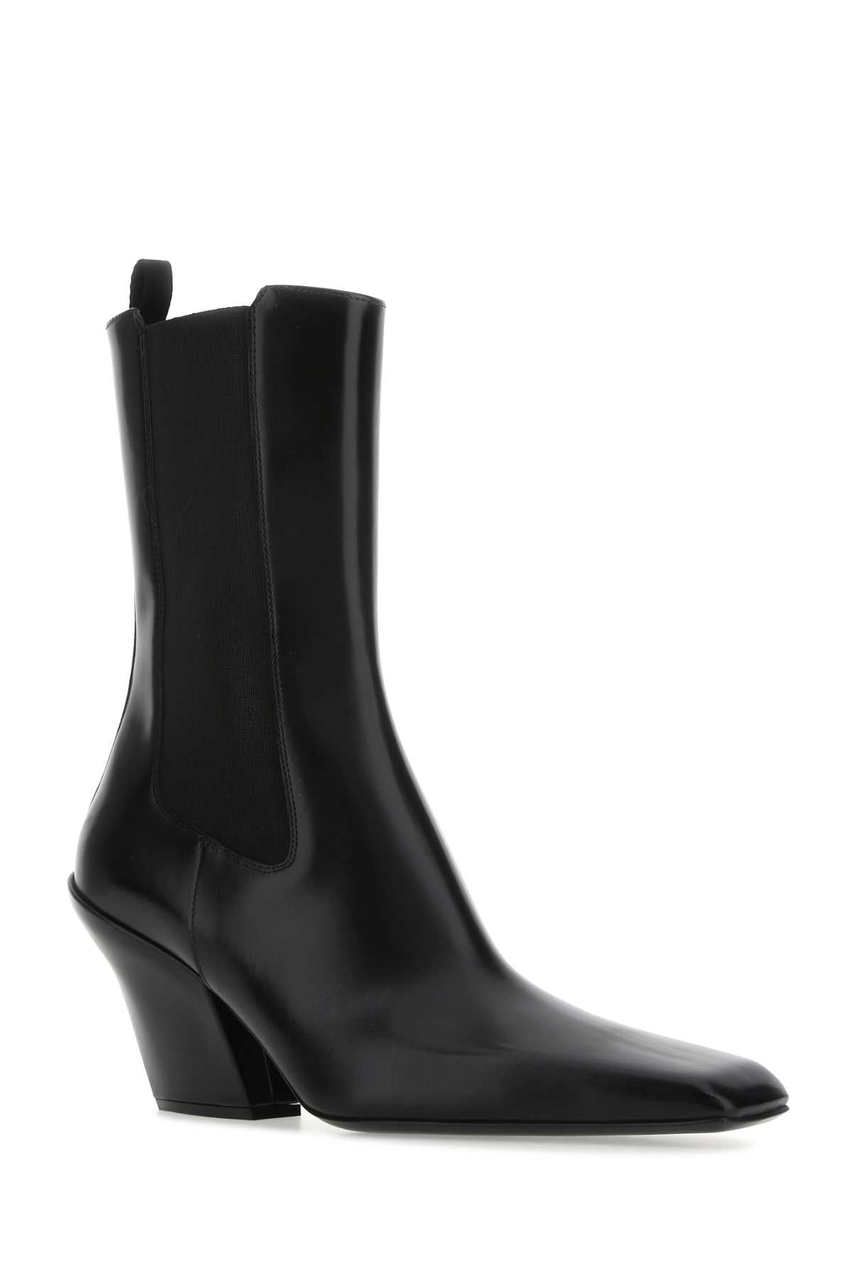 PRADA Elegant Leather Ankle Boots with 10 cm Heel