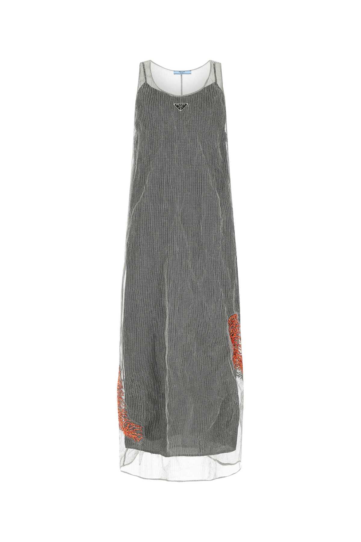 PRADA Elegant Silver Mesh Long Dress