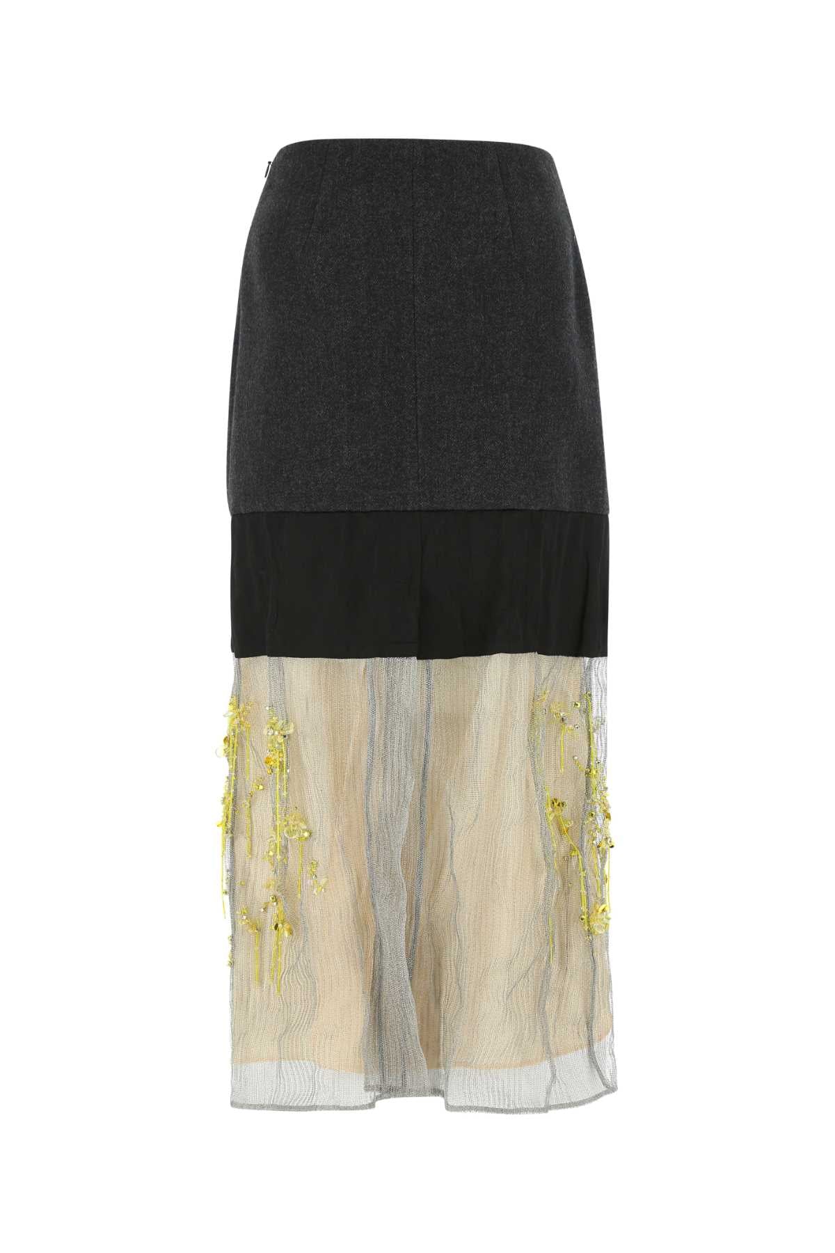PRADA Multicolor Wool and Mesh Mini Skirt
