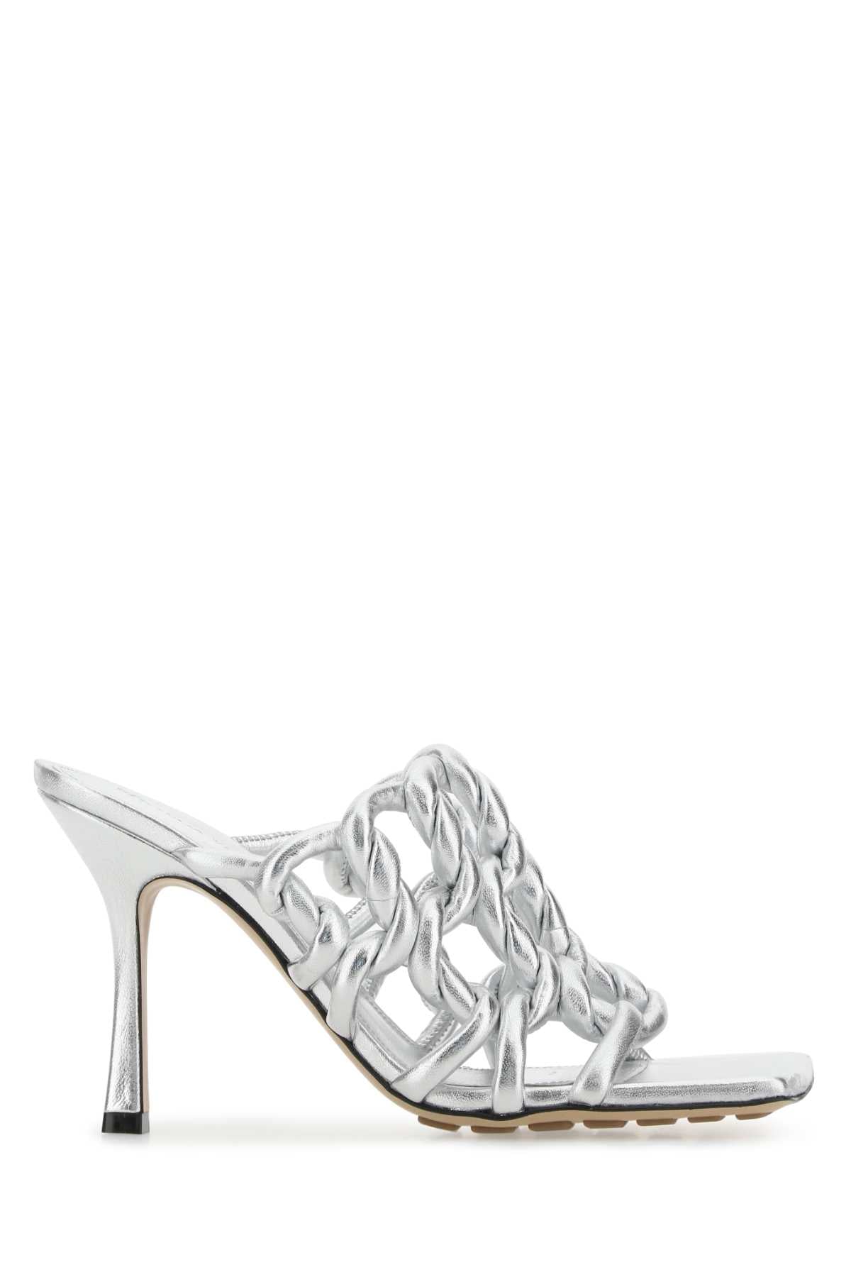 BOTTEGA VENETA Silver Leather Stretch Flats with 9cm Heel Height