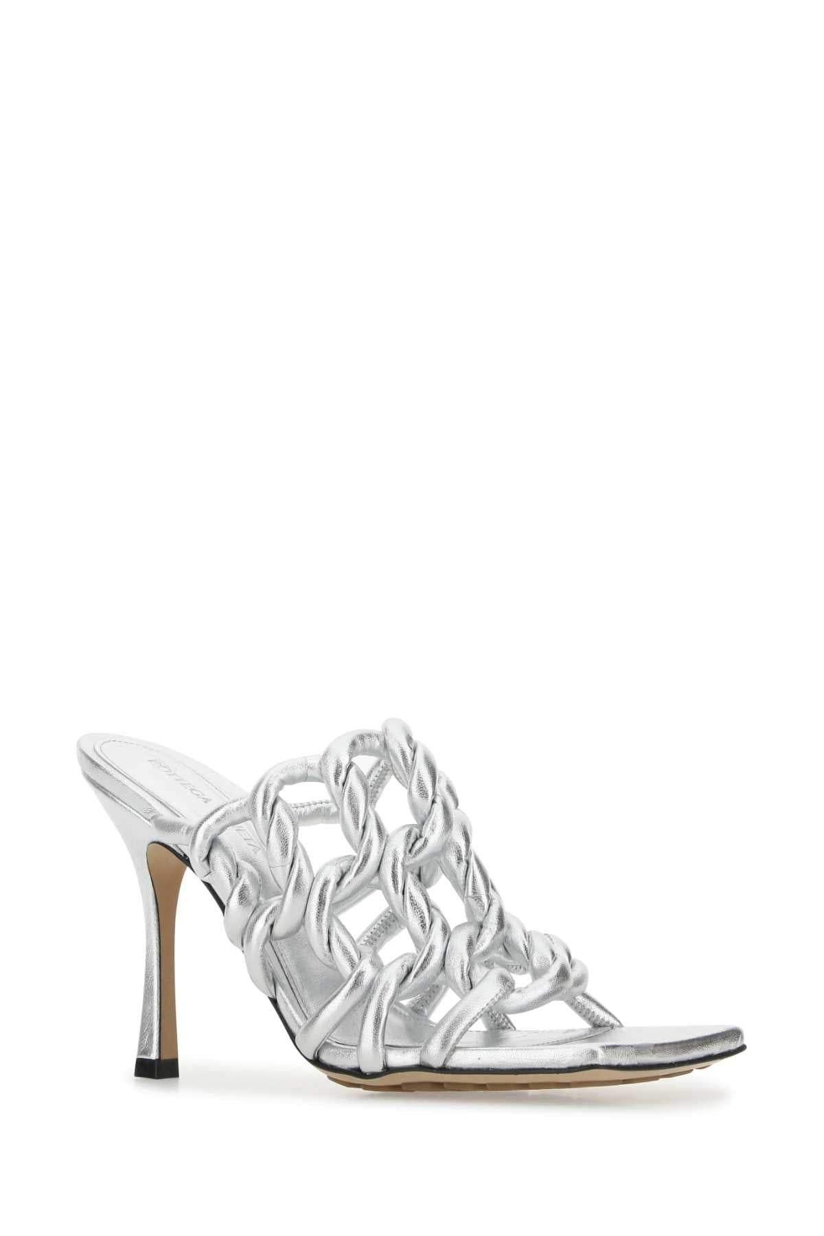 BOTTEGA VENETA Silver Leather Stretch Flats with 9cm Heel Height