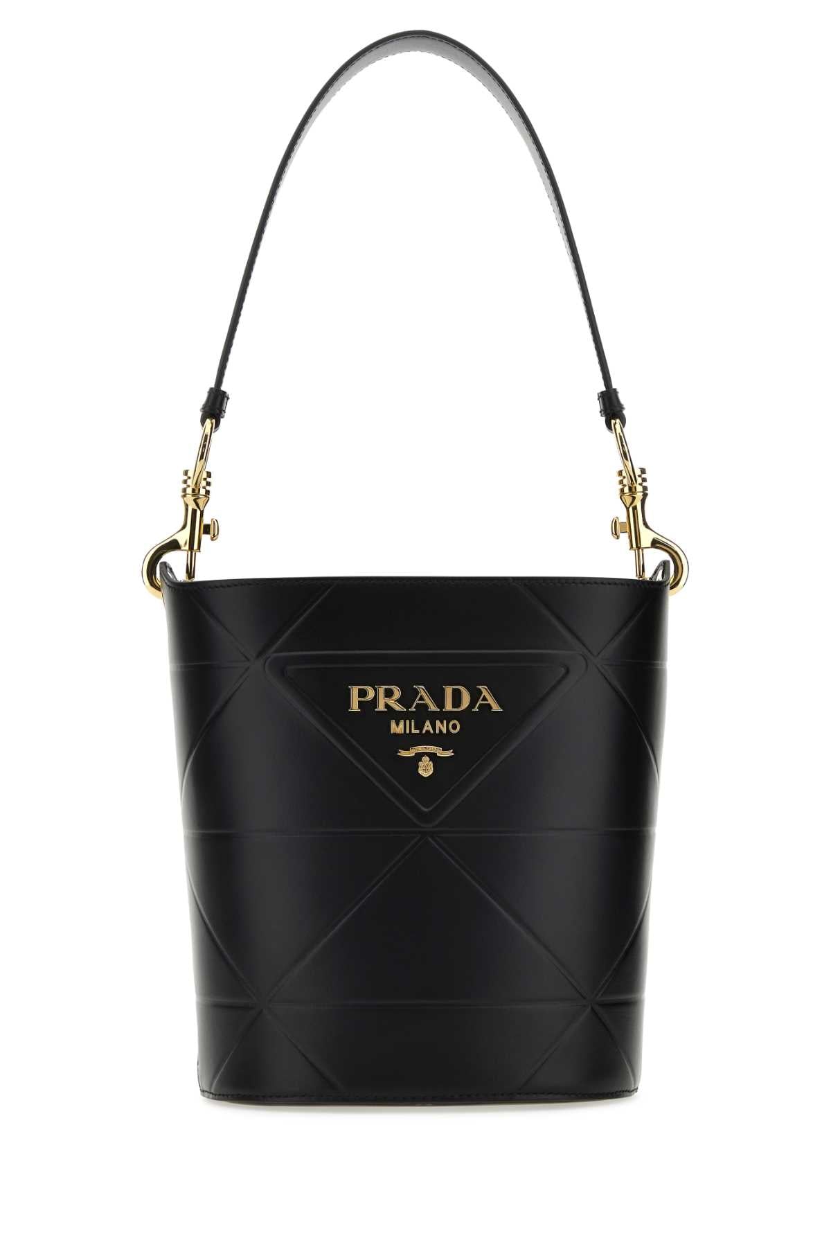 PRADA Mini Black Leather Bucket Handbag