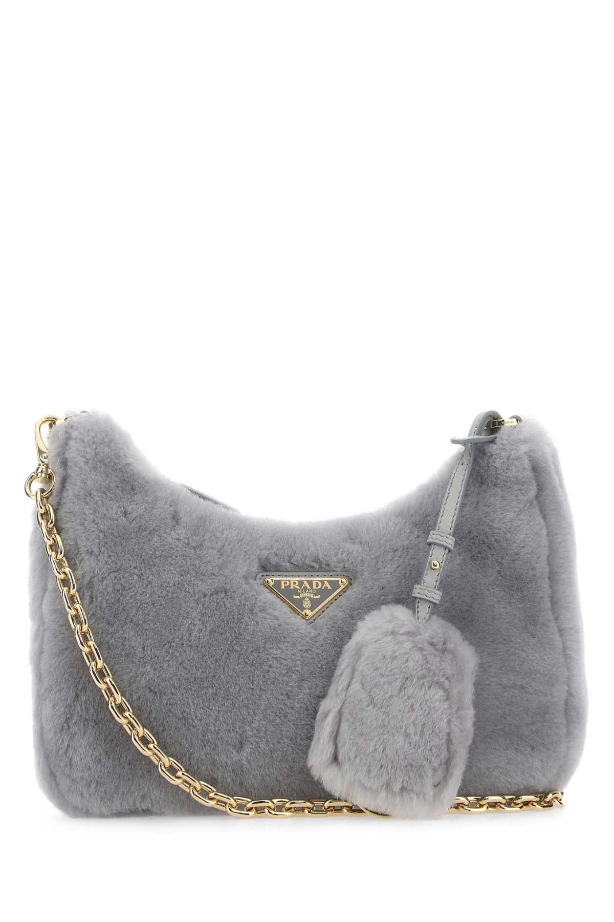 PRADA Mini Shearling Shoulder Handbag