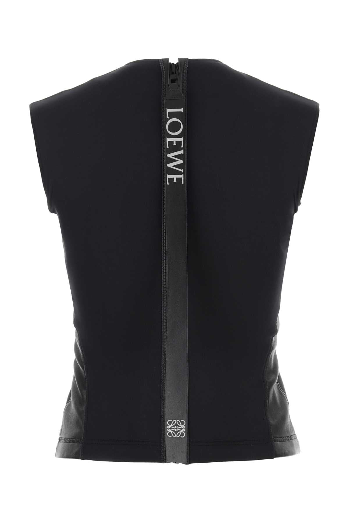 LOEWE Chic Black Leather and Fabric Top for Women
