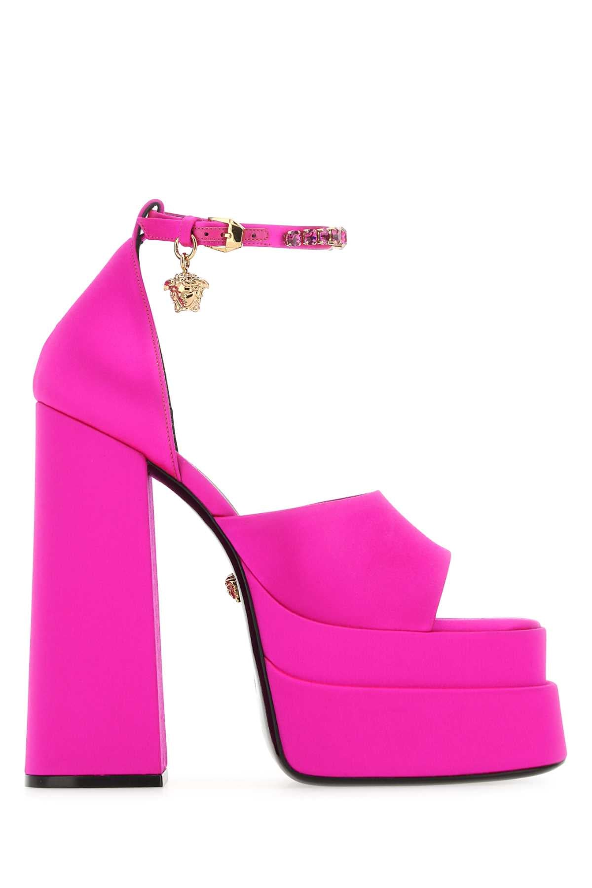 VERSACE Fuchsia Satin Medusa Aevitas Sandals with 16 cm Heel Height