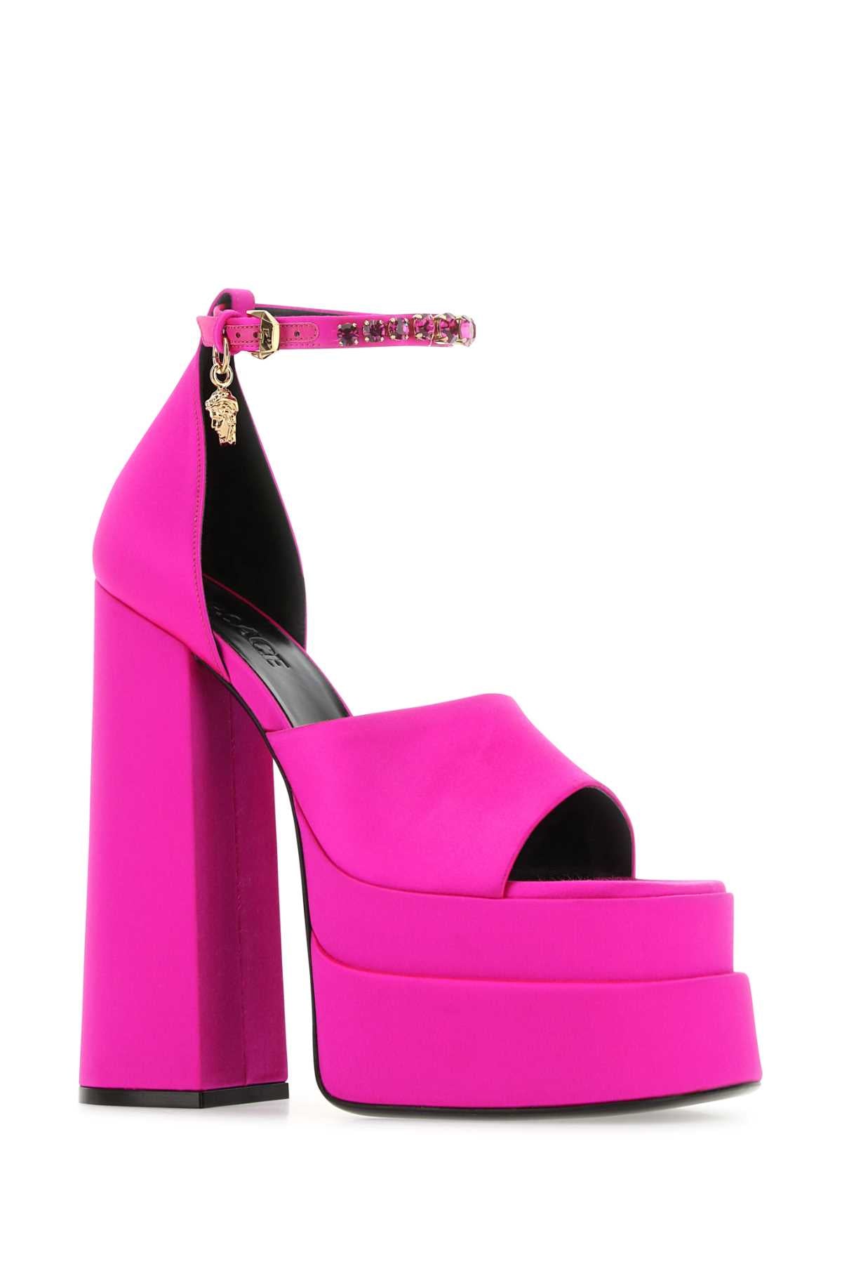 VERSACE Fuchsia Satin Medusa Aevitas Sandals with 16 cm Heel Height