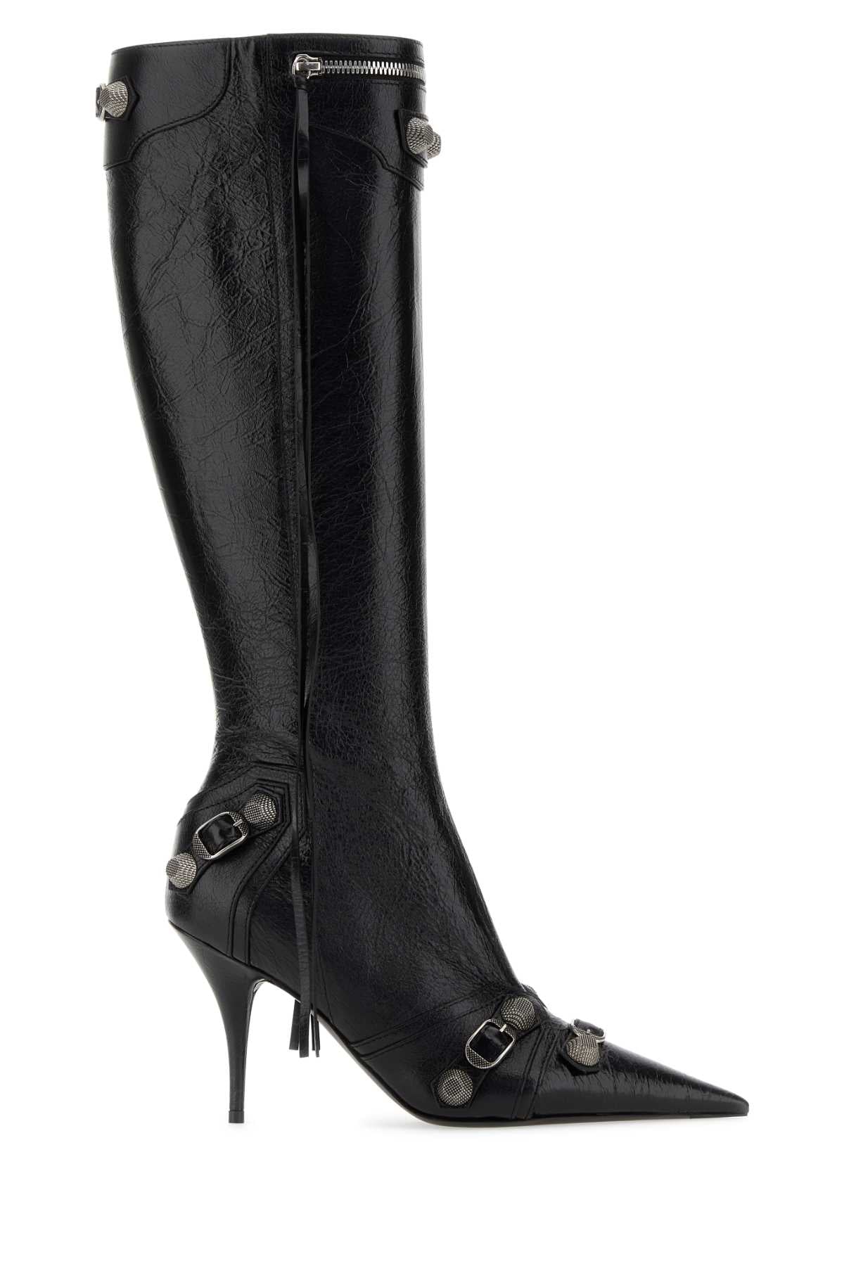 BALENCIAGA Stylish Leather Cagole Boots with 9 cm Heel Height for Women