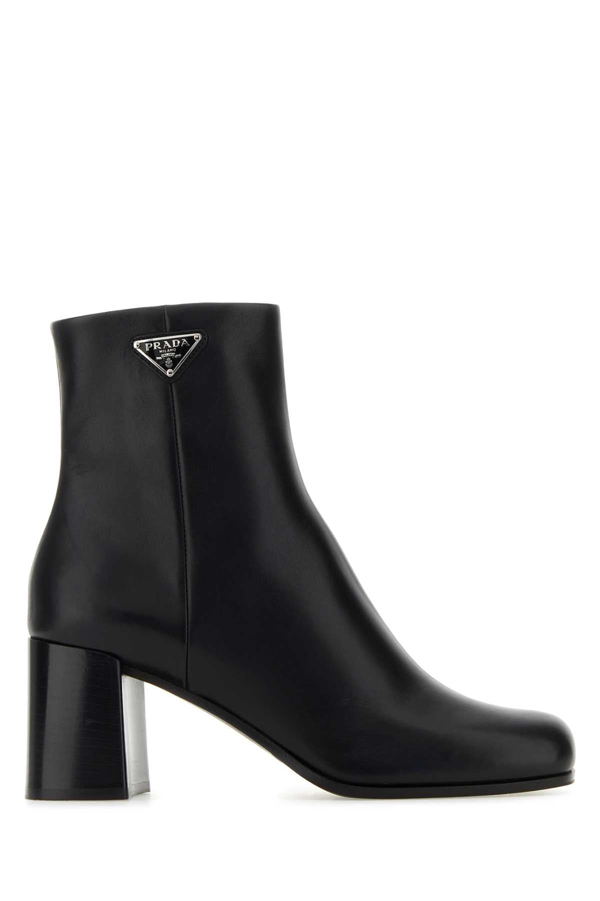 PRADA Elegant Leather Ankle Boots with 7 cm Heel Height