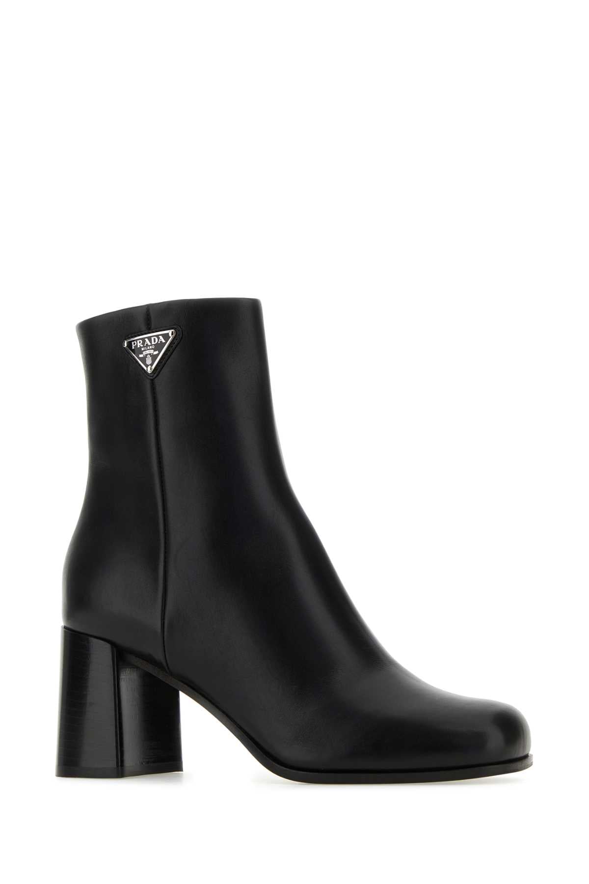 PRADA Elegant Leather Ankle Boots with 7 cm Heel Height