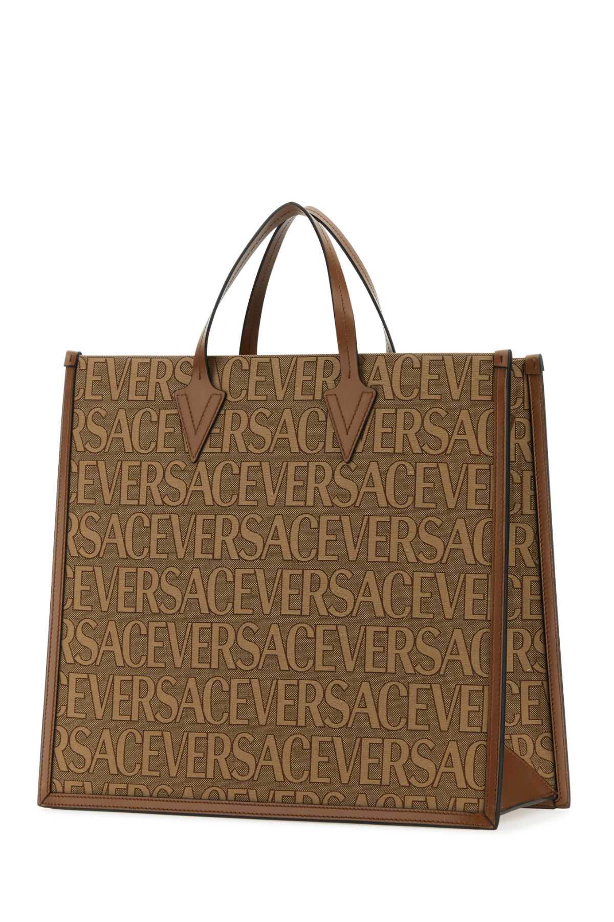 VERSACE Allover Embroidered Canvas Shopping Handbag - 42x35x16.5 cm