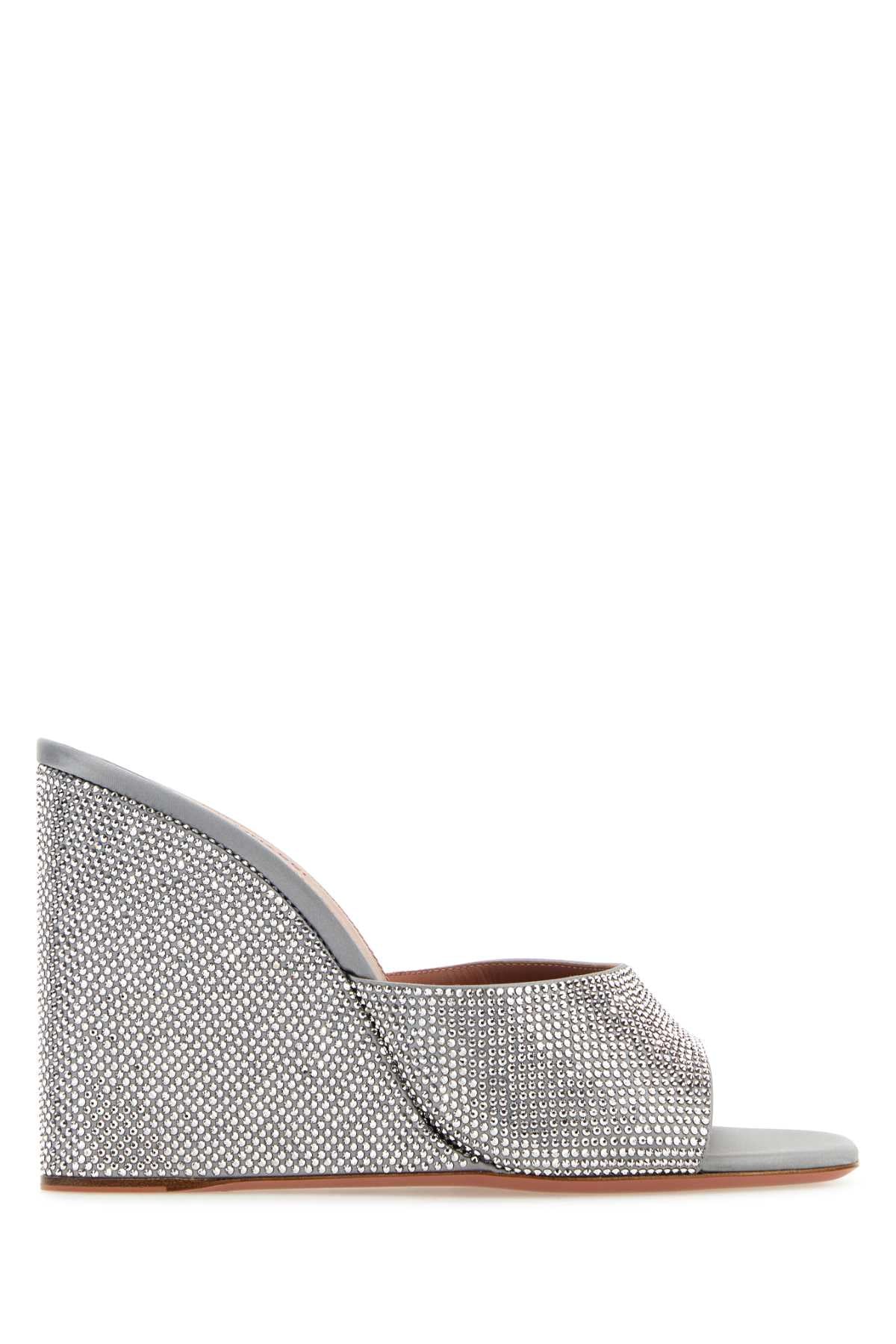 AMINA MUADDI Embellished Satin Mini Flat Sandals with 9.5 cm Wedge