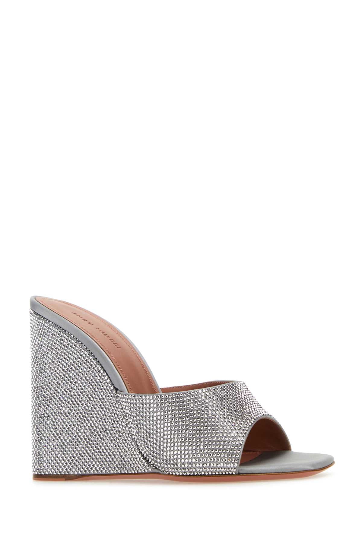 AMINA MUADDI Embellished Satin Mini Flat Sandals with 9.5 cm Wedge