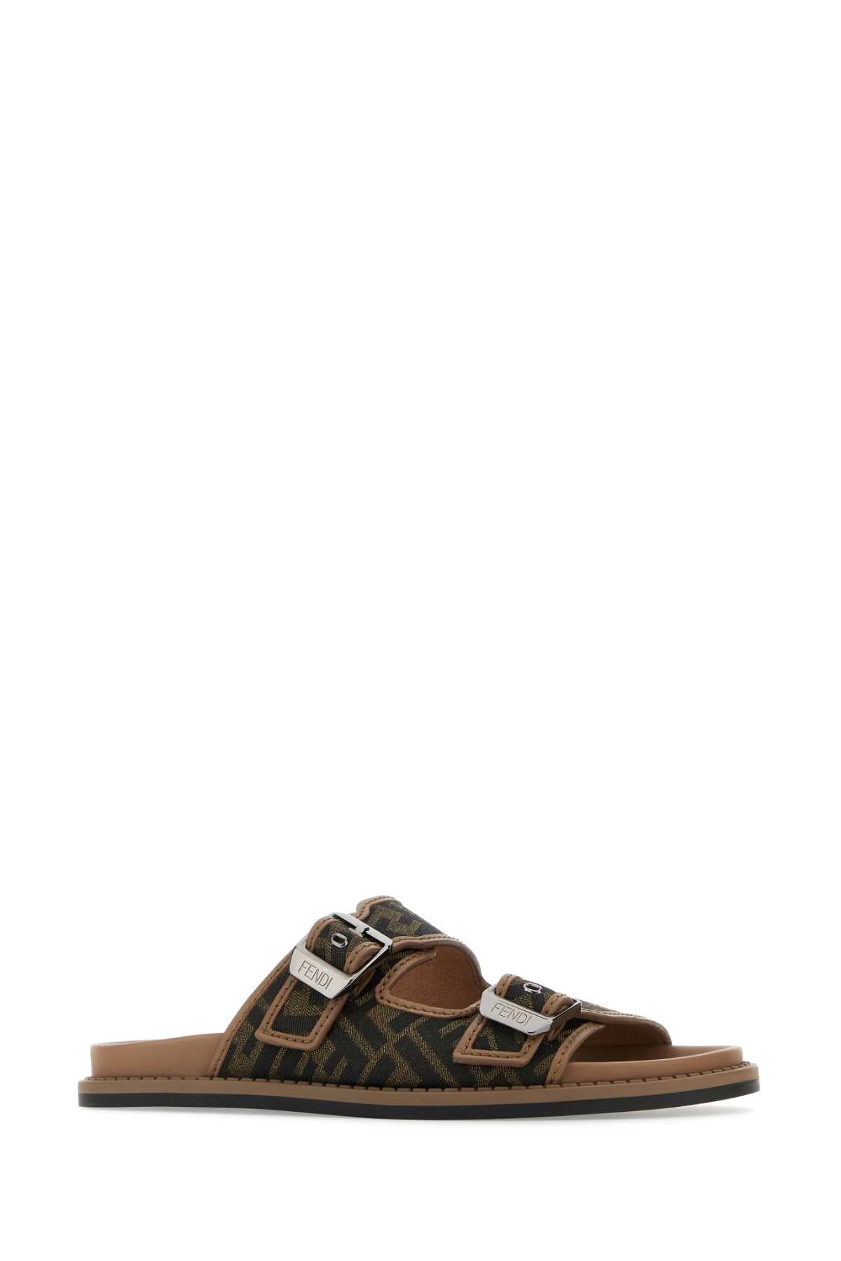 FENDI Embroidered Canvas Slippers