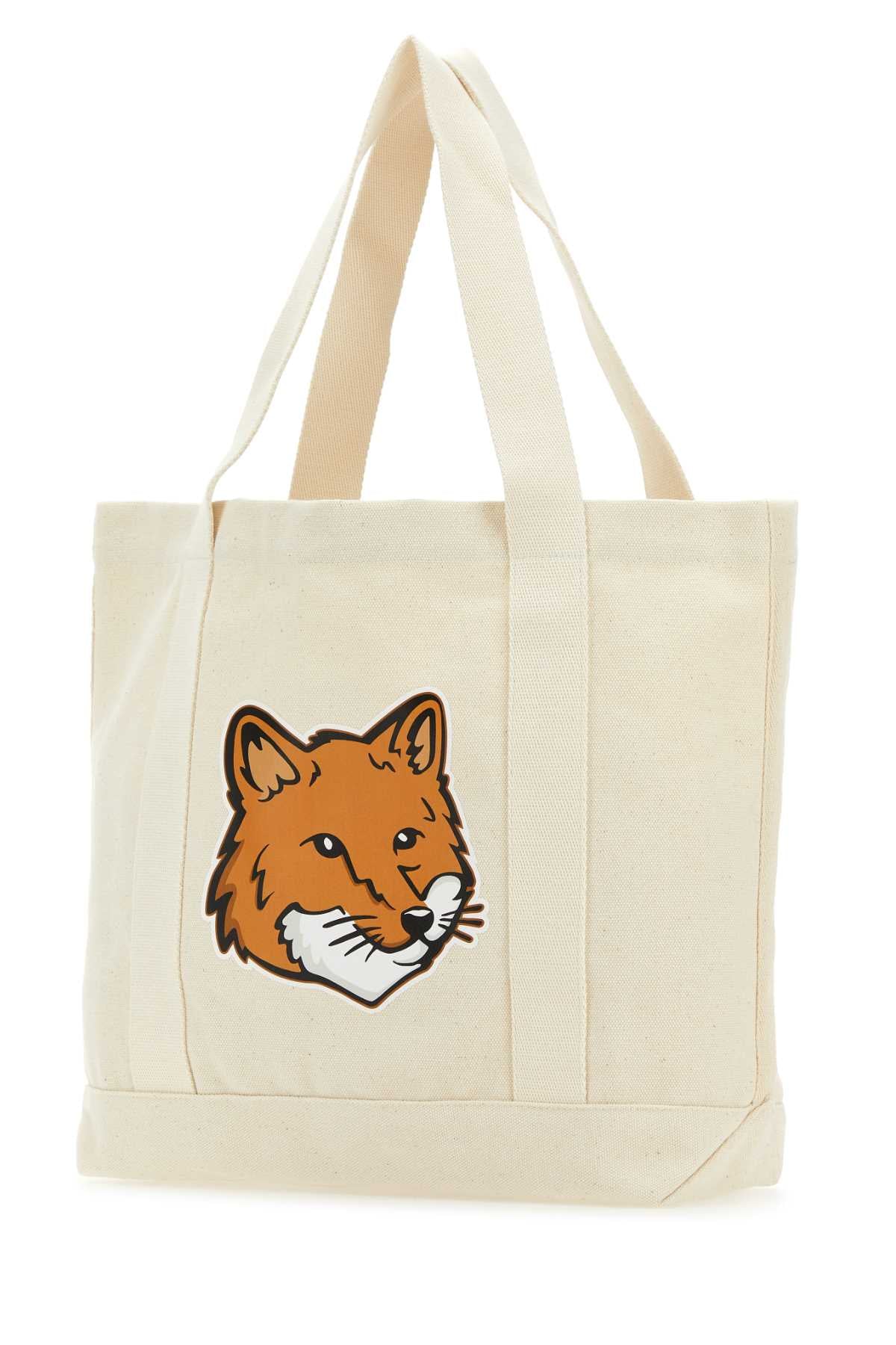 MAISON KITSUNE Ivory Canvas Fox Head Shopping Handbag - 43 cm x 32 cm x 5 cm