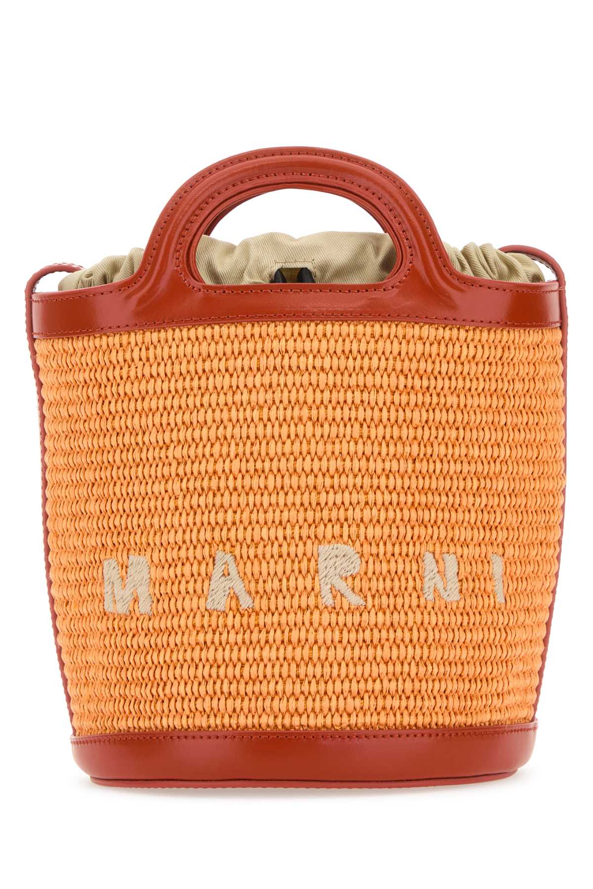 MARNI Two-tone Leather and Raffia Tropicalia Mini Bucket Handbag