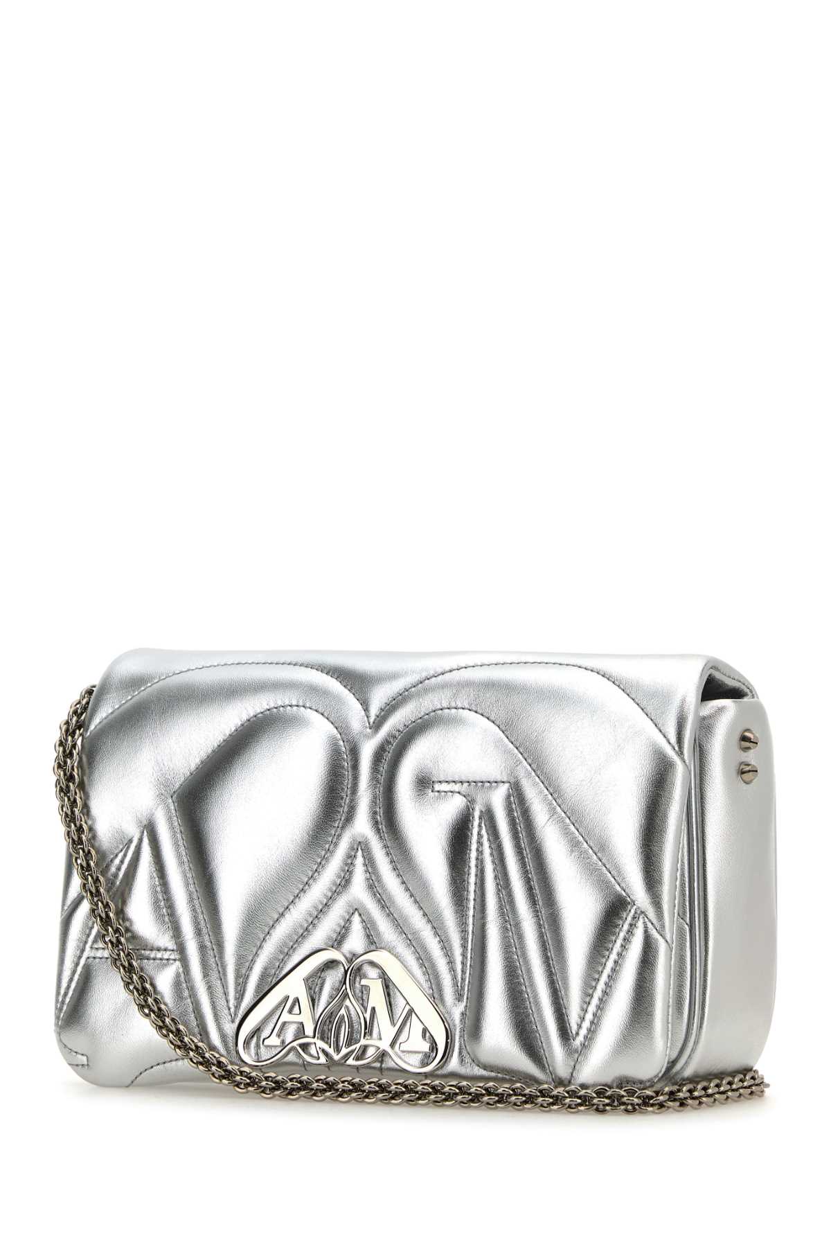 ALEXANDER MCQUEEN Mini Silver Leather Small Seal Shoulder Handbag