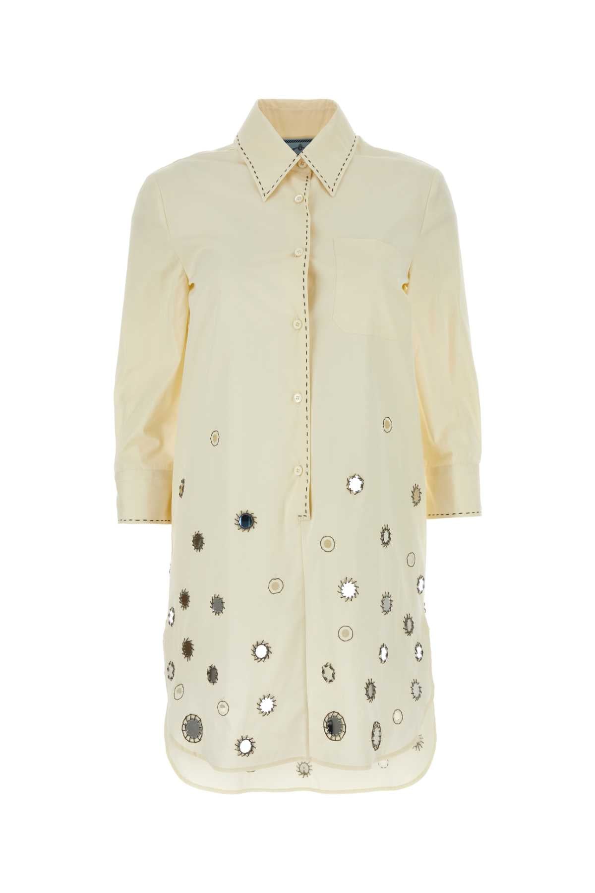 PRADA Classic Sand Cotton Mini Shirt Dress