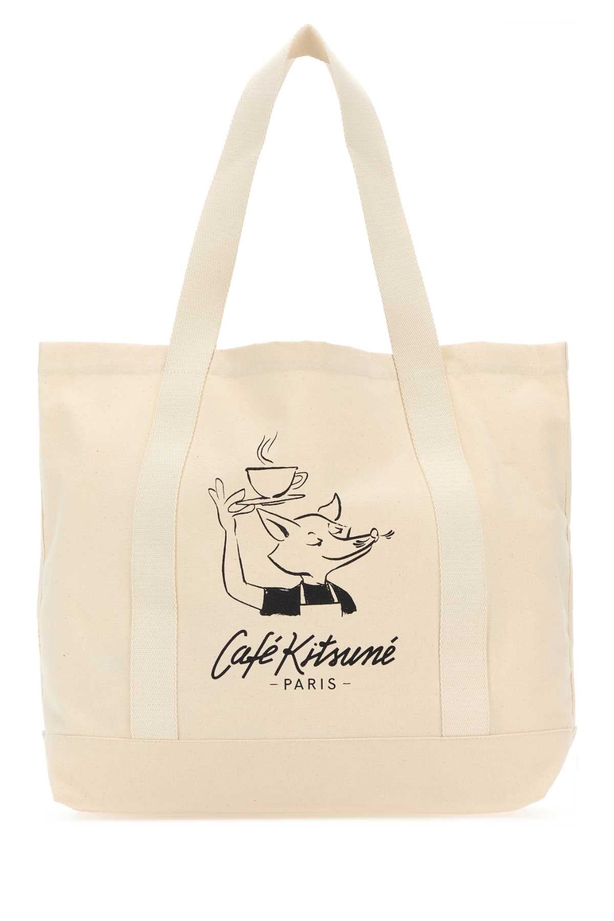 CAFE KITSUNE Cream Canvas Shopping Handbag - 45 cm Width