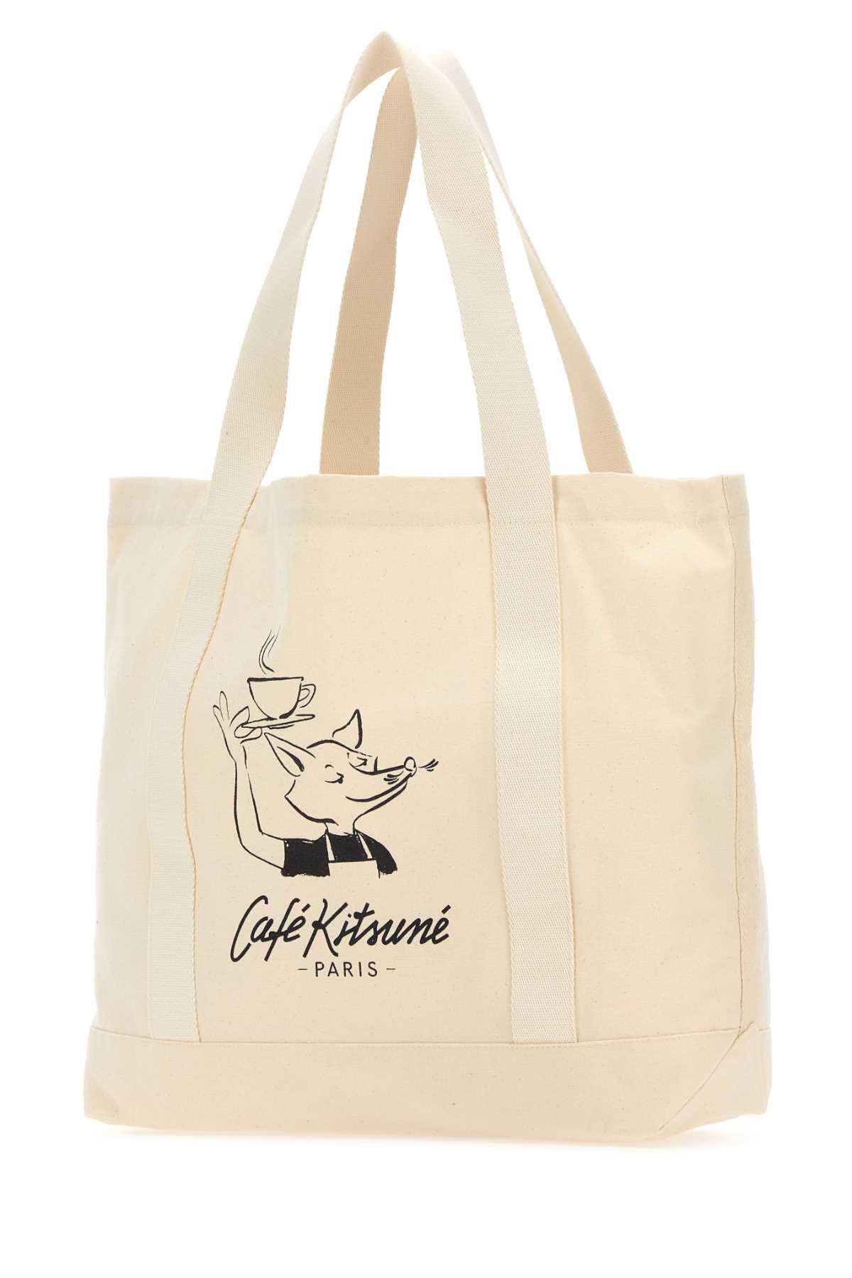 CAFE KITSUNE Cream Canvas Shopping Handbag - 45 cm Width