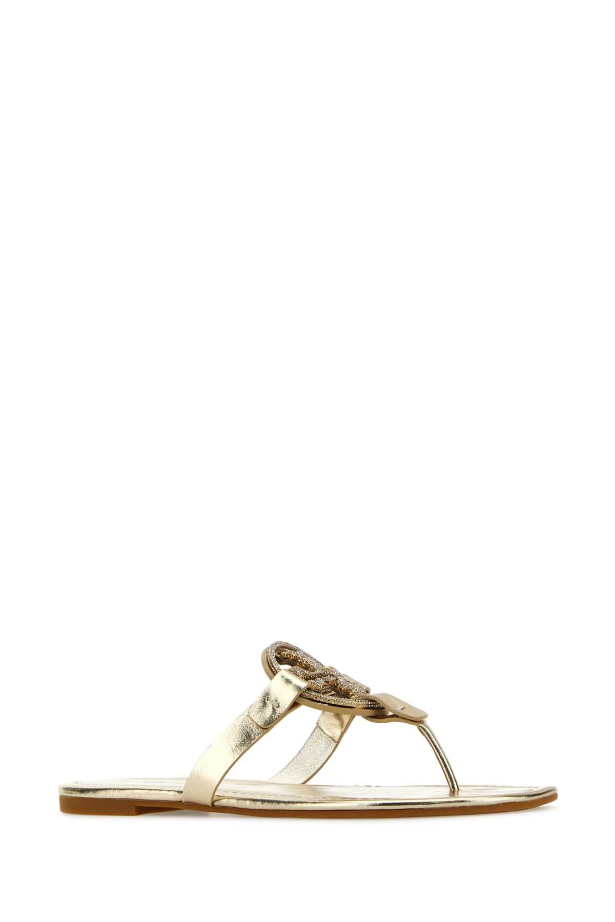 TORY BURCH Gold Leather Miller Thong Slippers for Women